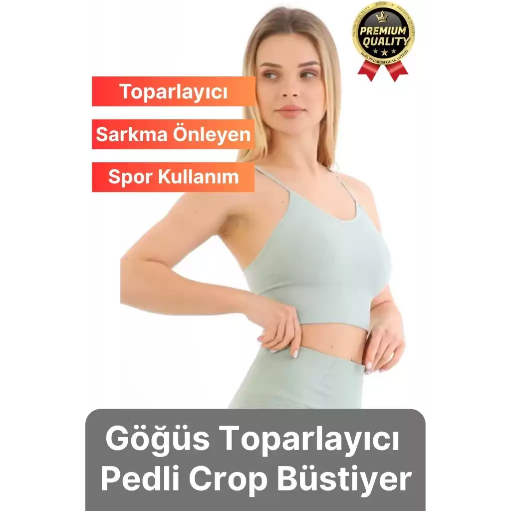 Göğüs Toparlayıcı Sarkma Önleyen Gündelik Spor Kullanım İnce İp Askılı Pedli Çizgili Crop Büstiyer