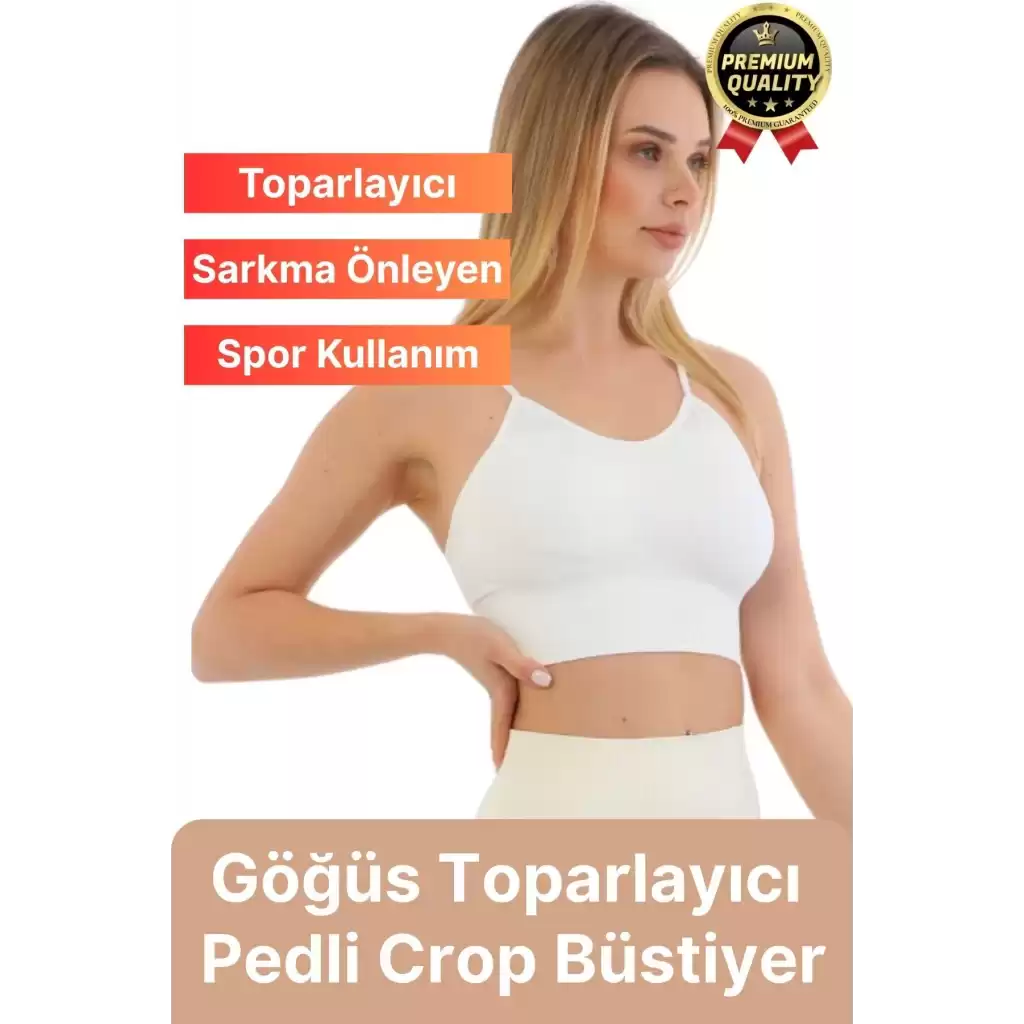Göğüs Toparlayıcı Sarkma Önleyen Gündelik Spor Kullanım İnce İp Askılı Pedli Çizgili Crop Büstiyer