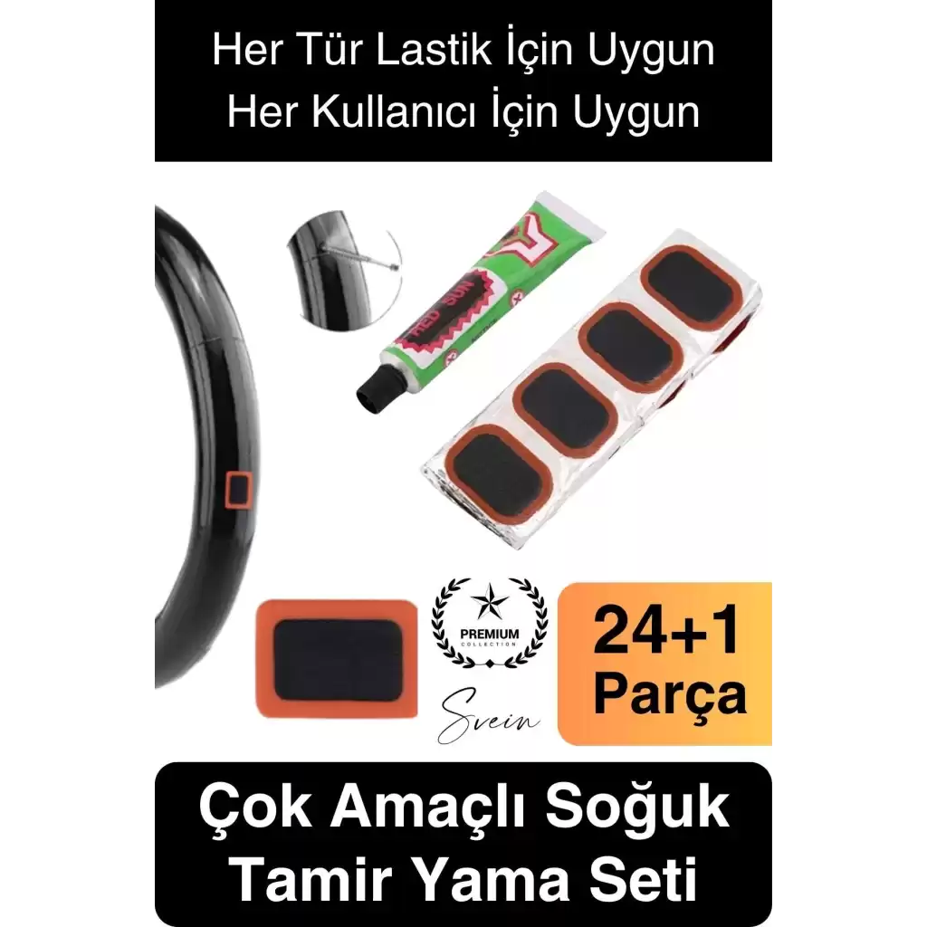 Ekstra Güçlü 24 Parça Kolay Pratik Araba Bisiklet Motosiklet Soğuk Yama Lastik Tamir Yaması Seti