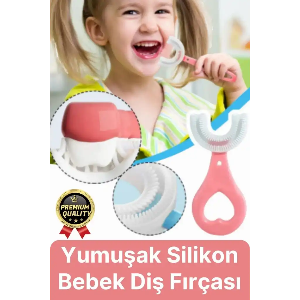 Yeni Nesil Pratik Silikon Yuvarlak U şeklinde Saplı 2-6 Yaş Yumuşak Pembe Bebek Çocuk Diş Fırçası
