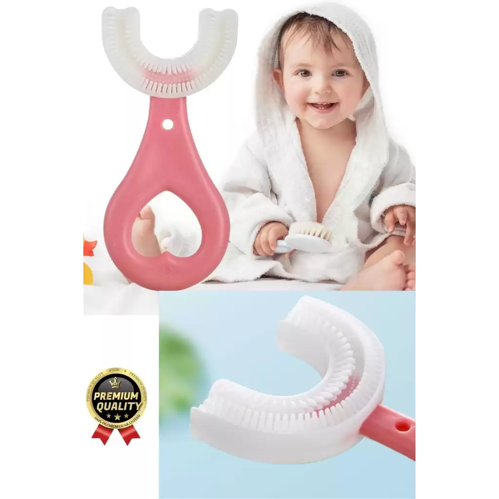 Yeni Nesil Pratik Silikon Yuvarlak U şeklinde Saplı 2-6 Yaş Yumuşak Pembe Bebek Çocuk Diş Fırçası