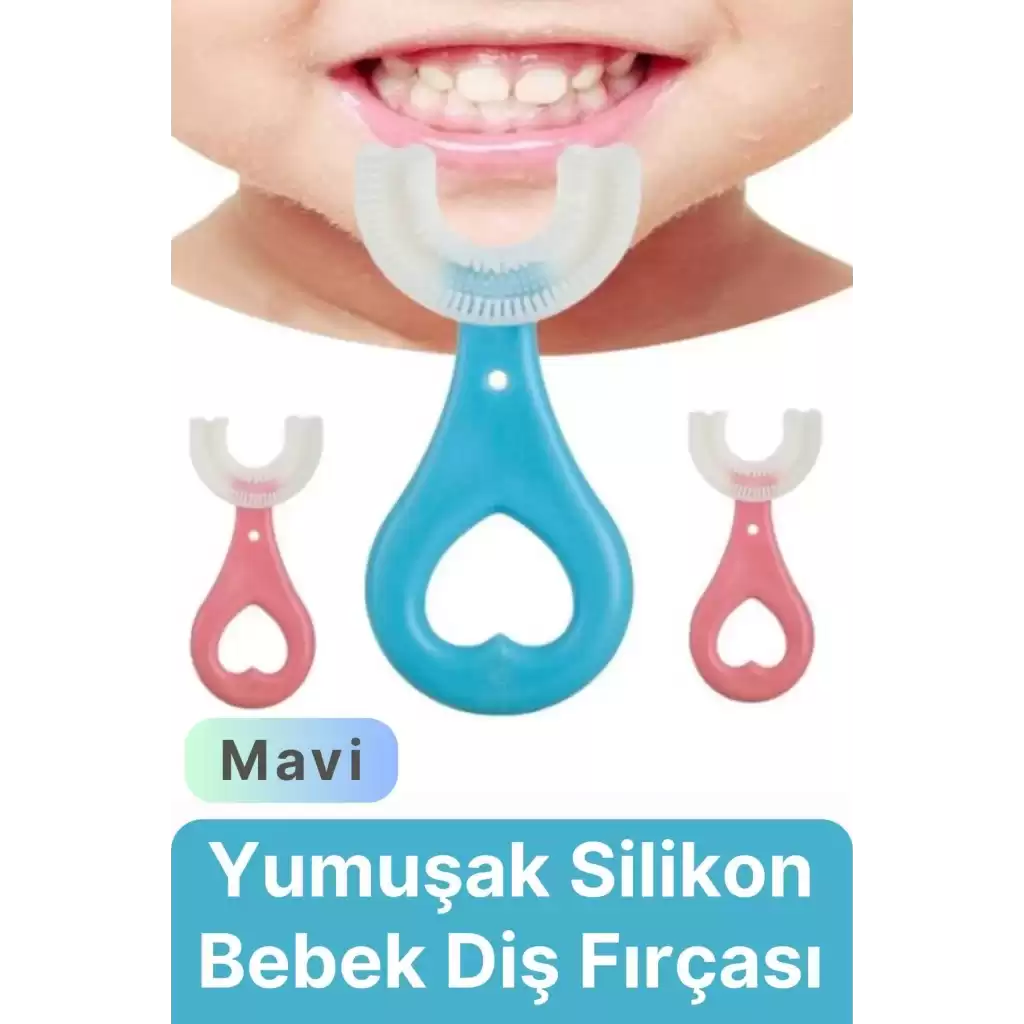 Yeni Nesil Pratik Silikon Yuvarlak U şeklinde Saplı 2-6 Yaş Yumuşak Mavi Bebek Çocuk Diş Fırçası
