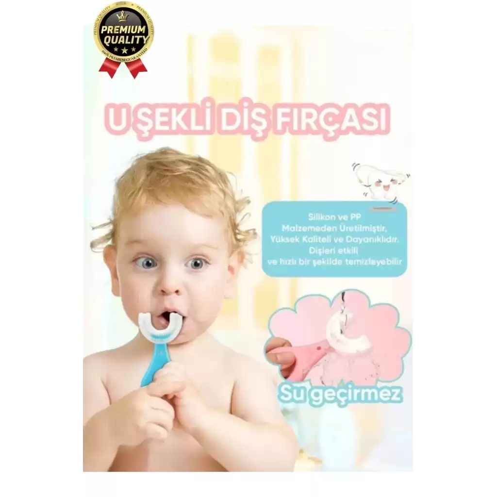 Yeni Nesil Pratik Silikon Yuvarlak U şeklinde Saplı 2-6 Yaş Yumuşak Mavi Bebek Çocuk Diş Fırçası