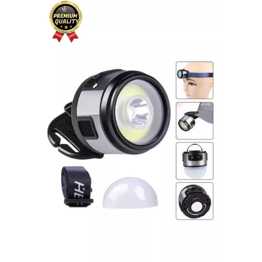 Özel Üretim Mıknatıs Sabitleme Oynar Başlıklı Esnek Lastik COB4 Led 7 Modlu Şarjlı Kafa Kamp Lambası
