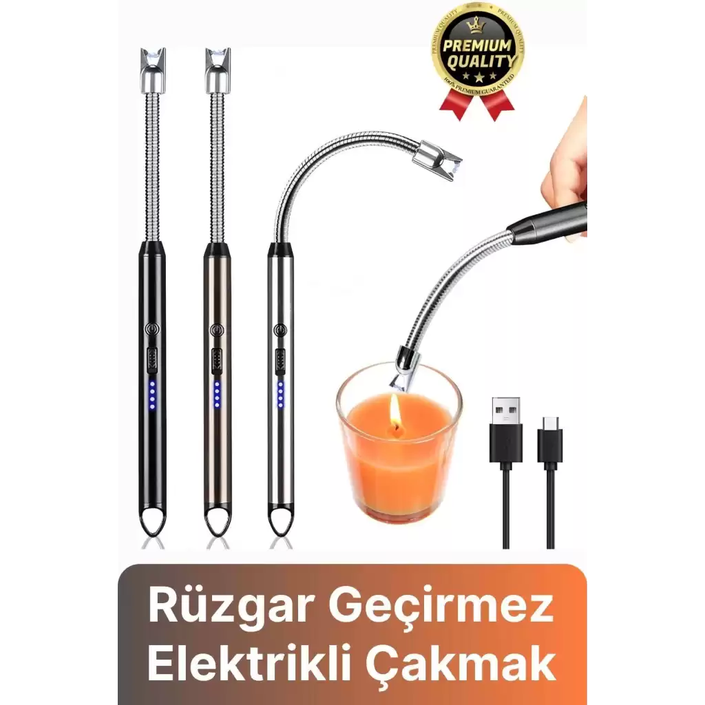 Özel Üretim Fonksiyonel USB Şarj Edilebilir Rüzgar Geçirmez Alevsiz Kamp Mum Metal Elektrikli Çakmak