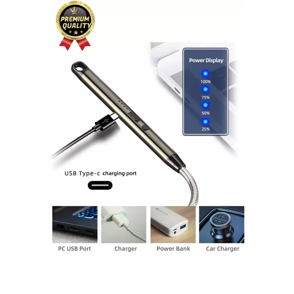 Özel Üretim Fonksiyonel USB Şarj Edilebilir Rüzgar Geçirmez Alevsiz Kamp Mum Metal Elektrikli Çakmak