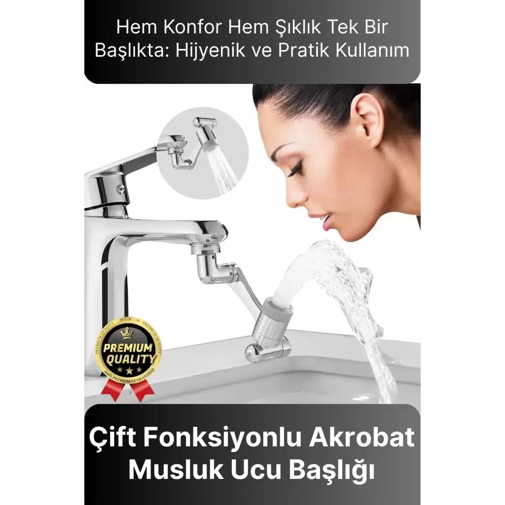 Çok Amaçlı Filtreli 2 Fonksiyonlu Mutfak Banyo 1080 Derece Dönebilen Akrobat Musluk Ucu Başlığı