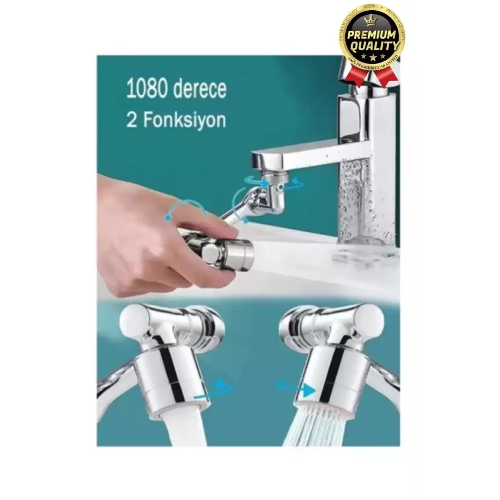 Çok Amaçlı Filtreli 2 Fonksiyonlu Mutfak Banyo 1080 Derece Dönebilen Akrobat Musluk Ucu Başlığı