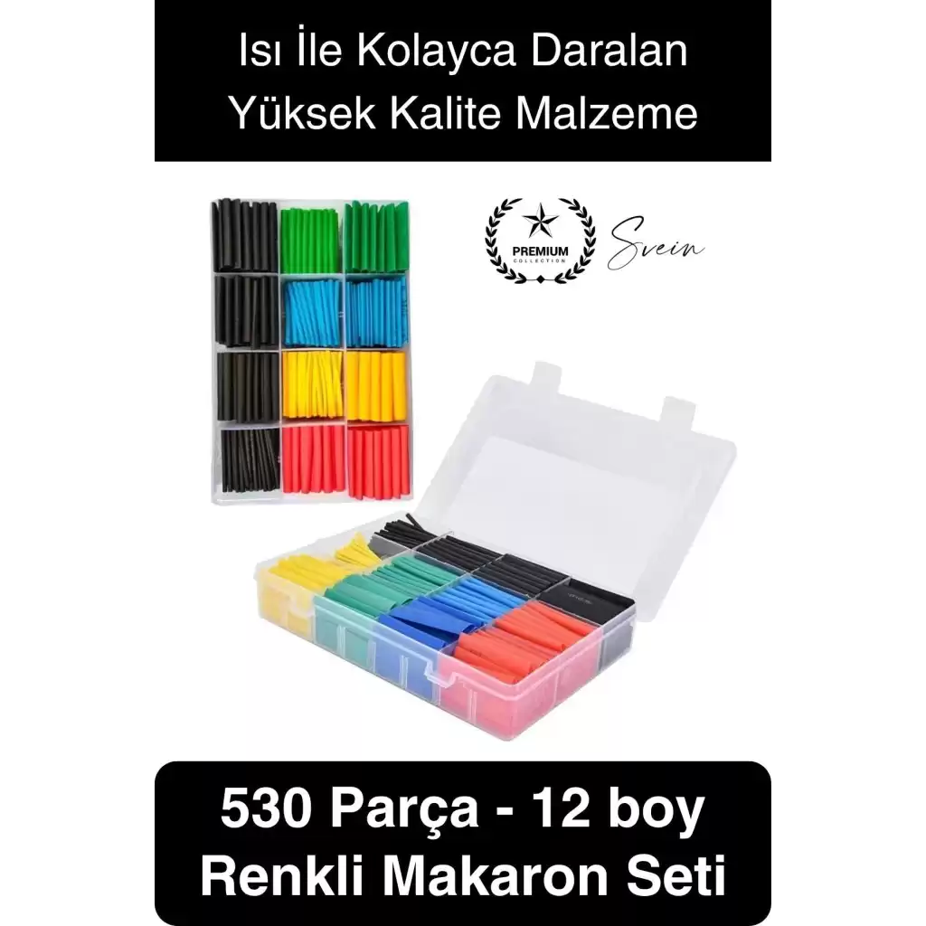 Premium Kutulu 12 Boy 530 Adet Set Renkli Isıyla Daralan Makaron Elektrik Kablosu Birleştirici Tamir
