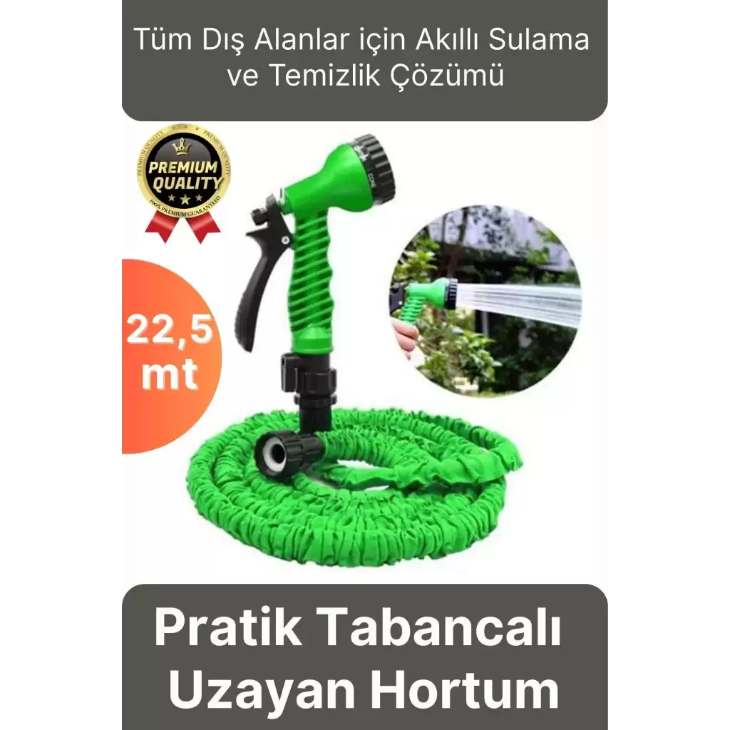 Çok Amaçlı Kırılmaz Dolaşmaz 7 Fonksiyonlu Bahçe Sulama Araç Yıkama Tabancalı Uzayan Hortum 22,5 Mt