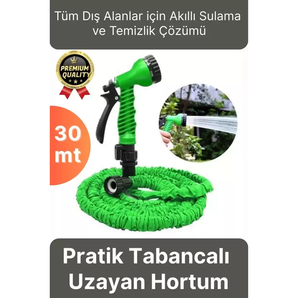 Çok Amaçlı Kırılmaz Dolaşmaz 7 Fonksiyonlu Bahçe Sulama Araç Yıkama Tabancalı Uzayan Hortum 30 Mt