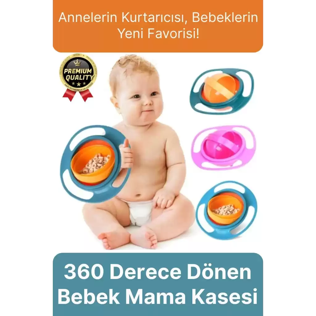 Özel Seri Kolay Temizlenir Dayanıklı Bpa İçermez 360 Derece Dönen Dökülmeyen Bebek Mama Kasesi