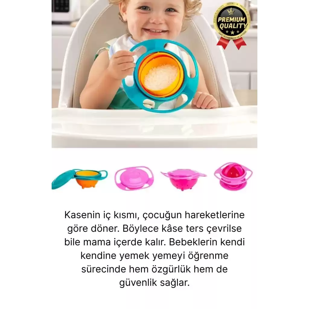 Özel Seri Kolay Temizlenir Dayanıklı Bpa İçermez 360 Derece Dönen Dökülmeyen Bebek Mama Kasesi