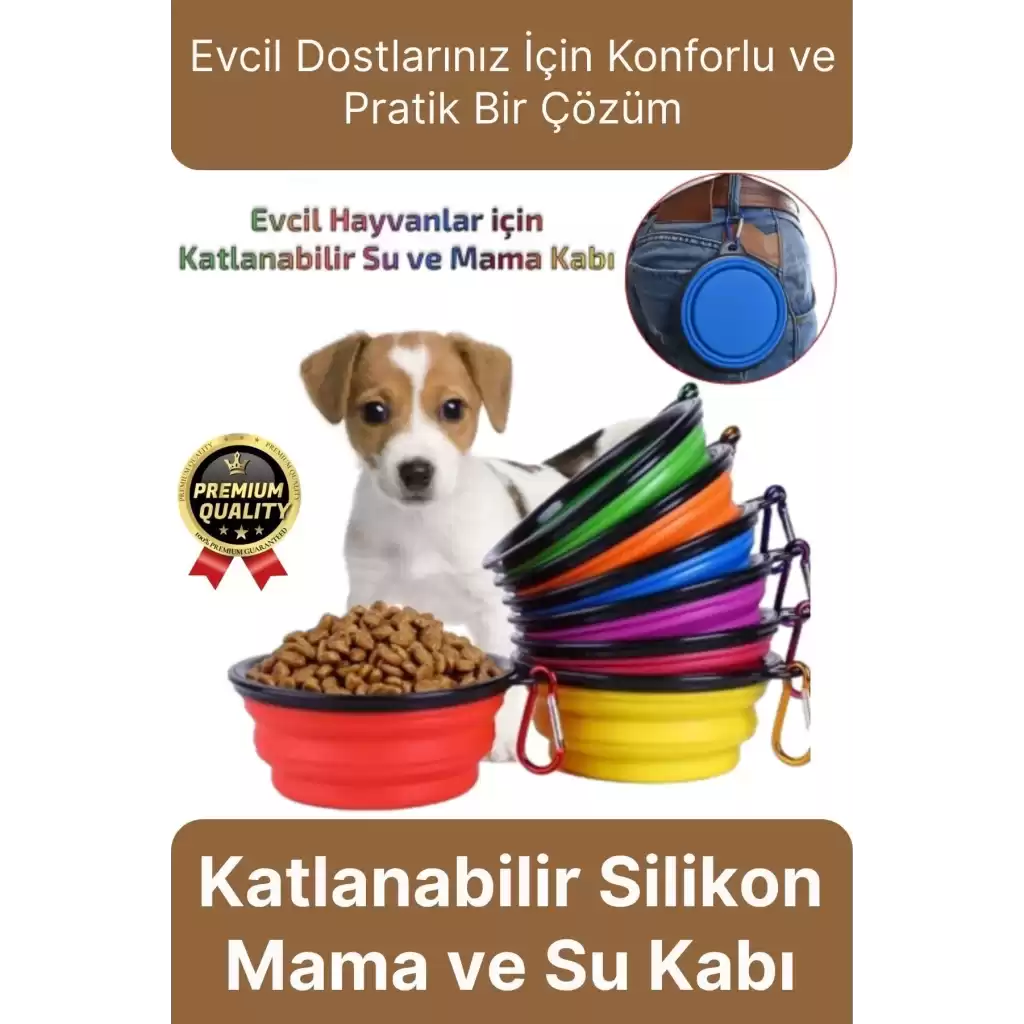 Özel Üretim Portatif Pratik Renkli Silikon Kancalı Katlanabilir Evcil Hayvan Kedi Köpek Mama Su Kabı