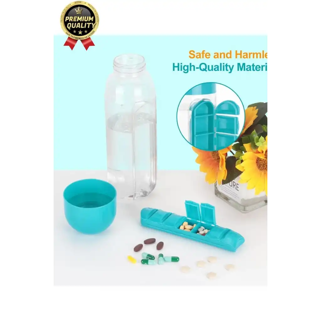 Özel Üretim Pillbox Suluk Organizer %100 BPA İçermez 7 Gün Hap İlaç Saklama Kutulu 600ml Su Matarası