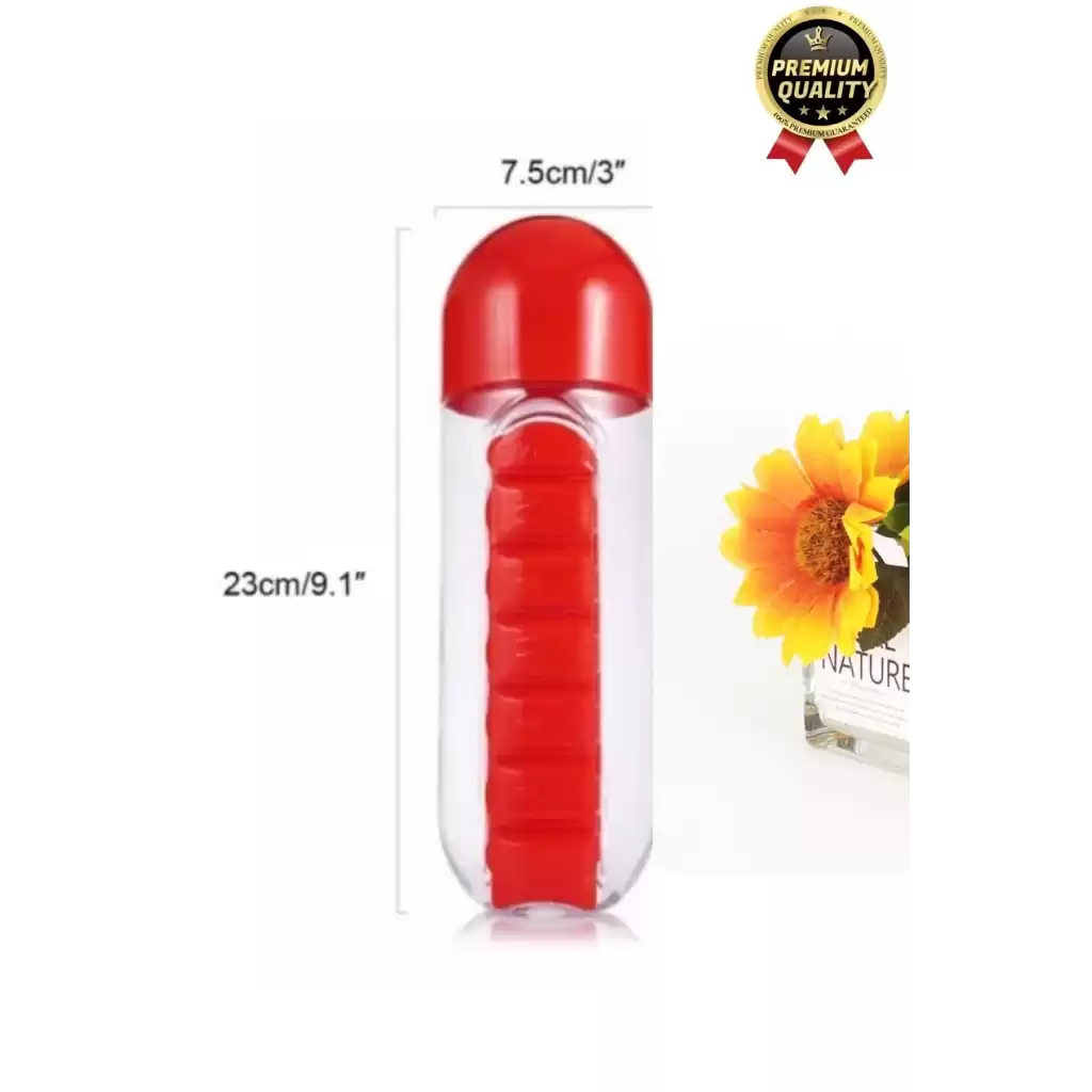 Özel Üretim Pillbox Suluk Organizer %100 BPA İçermez 7 Gün Hap İlaç Saklama Kutulu 600ml Su Matarası