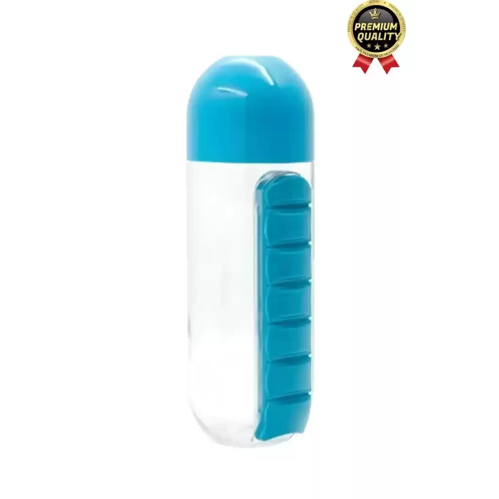 Özel Üretim Pillbox Suluk Organizer %100 BPA İçermez 7 Gün Hap İlaç Saklama Kutulu 600ml Su Matarası
