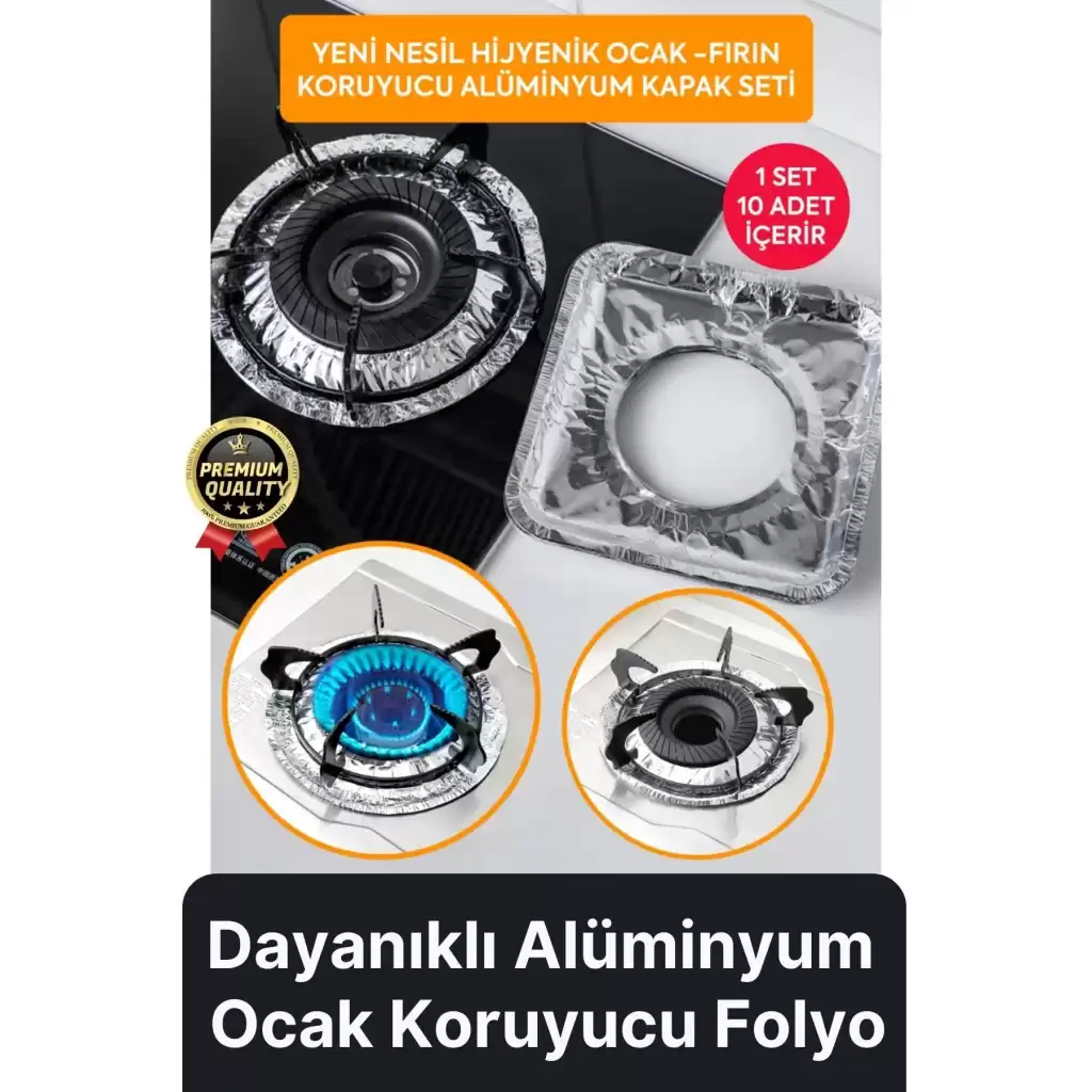 Çok Amaçlı Pratik Leke Önleyici Isıya Dayanıklı Yıkanabilir Alüminyum Ocak Koruyucu Folyo - 10 Adet