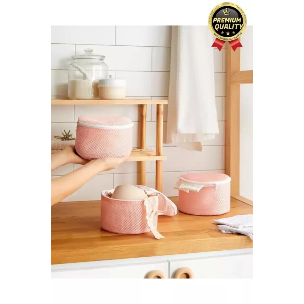 Çok Amaçlı Dayanıklı Fermuarlı Kumaş Sütyen İç Çamaşırı Yıkama Filesi Torbası Seti 2 Adet 20x15cm