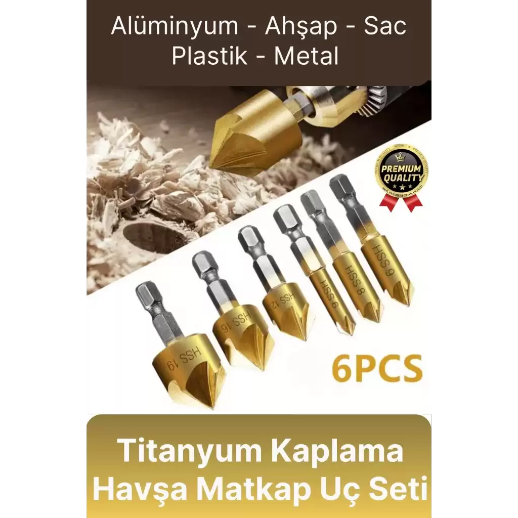 Özel Paslanmaz Çelik Kırılmaz HSS Bits Uçlu Altıgen Titanyum Kaplama Havşa Matkap Uç Seti 6 Parça