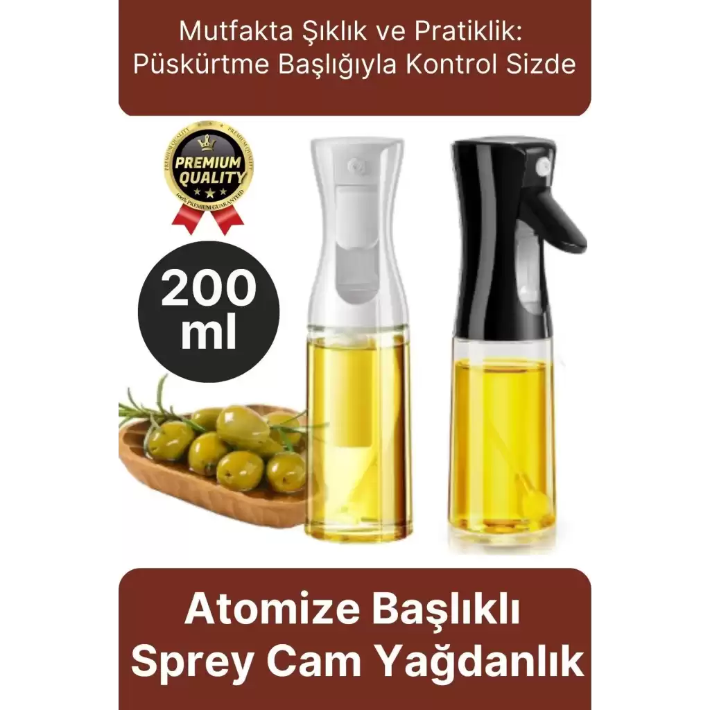 Çok Amaçlı Atomize Başlıklı Sızdırmaz Airfryer Püskürtmeli Fısfıs Sprey Cam Yağdanlık 200 Ml 1 Adet