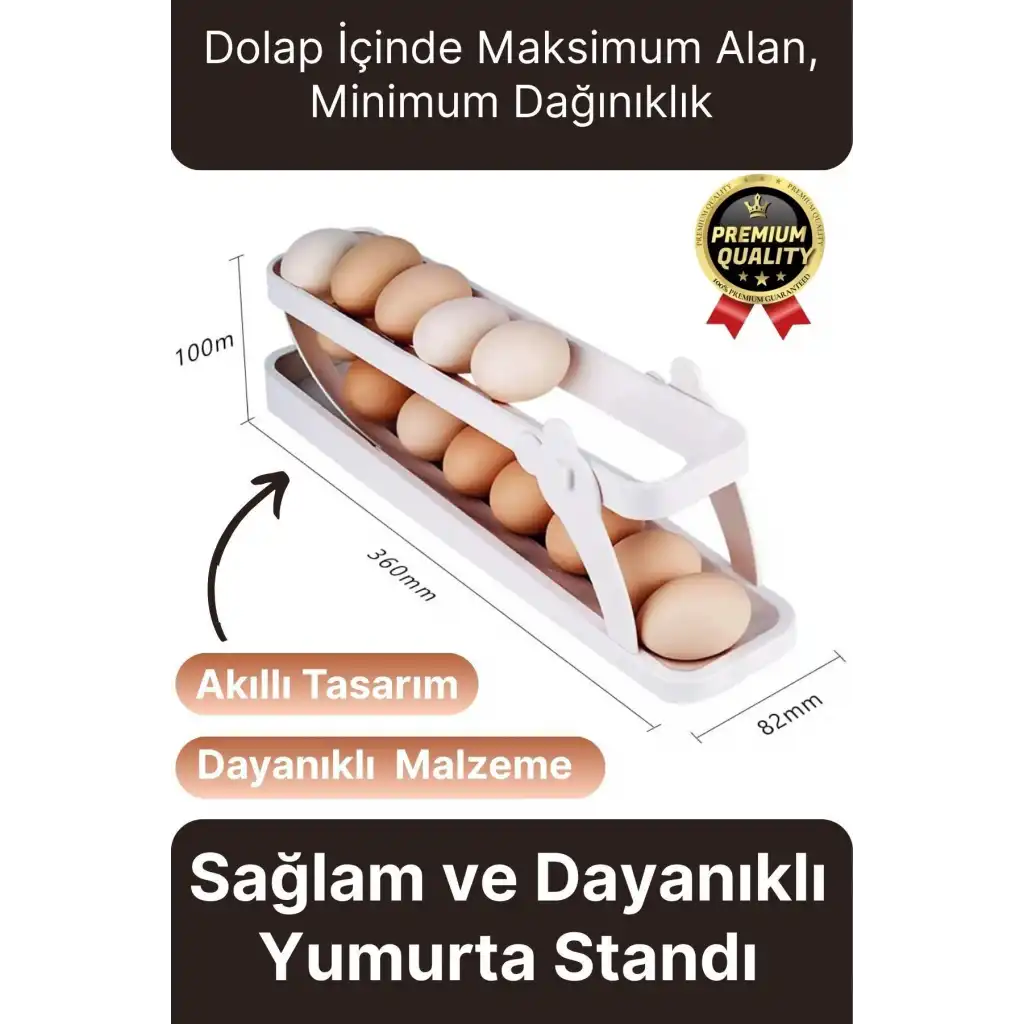 Premium Yer Tasarruflu Saklama Kabı Organizeri Plastik 2 Katlı Otomatik Buzdolabı Yumurta Standı
