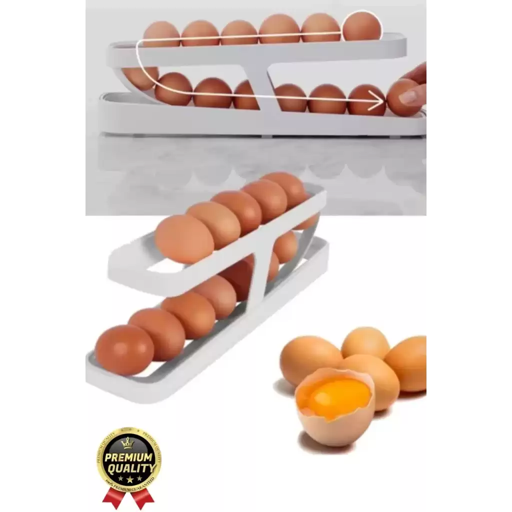 Premium Yer Tasarruflu Saklama Kabı Organizeri Plastik 2 Katlı Otomatik Buzdolabı Yumurta Standı