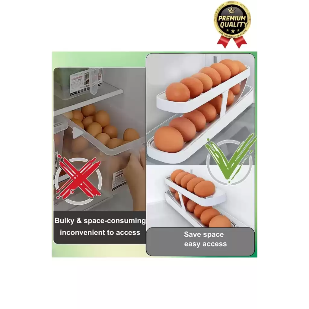 Premium Yer Tasarruflu Saklama Kabı Organizeri Plastik 2 Katlı Otomatik Buzdolabı Yumurta Standı
