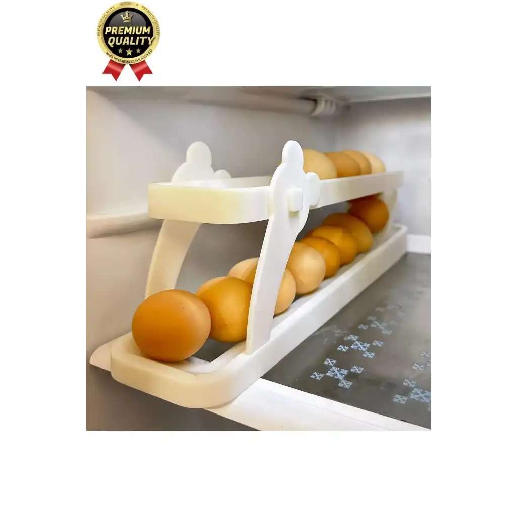 Premium Yer Tasarruflu Saklama Kabı Organizeri Plastik 2 Katlı Otomatik Buzdolabı Yumurta Standı