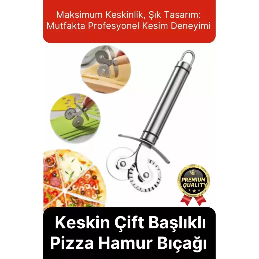 Premium Seri Paslanmaz Çelik Keskin Şekillendirici Kesici Çift Başlıklı Pizza Mantı Hamur Bıçağı