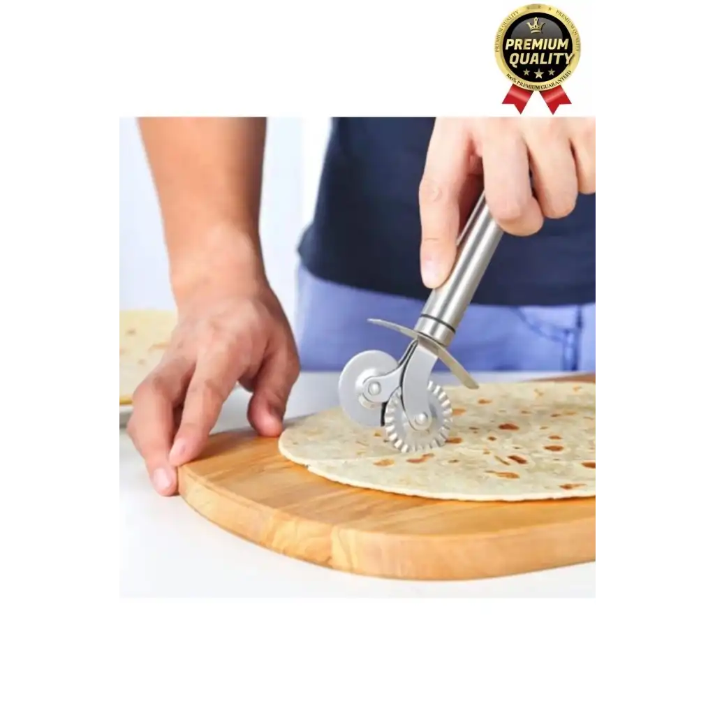 Premium Seri Paslanmaz Çelik Keskin Şekillendirici Kesici Çift Başlıklı Pizza Mantı Hamur Bıçağı
