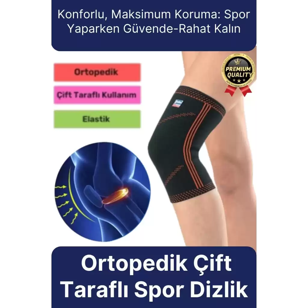 Premium Seri Konforlu Maksimum Koruma Ortopedik Çift Taraflı Elastik Örme Likralı Spor Dizlik Unisex