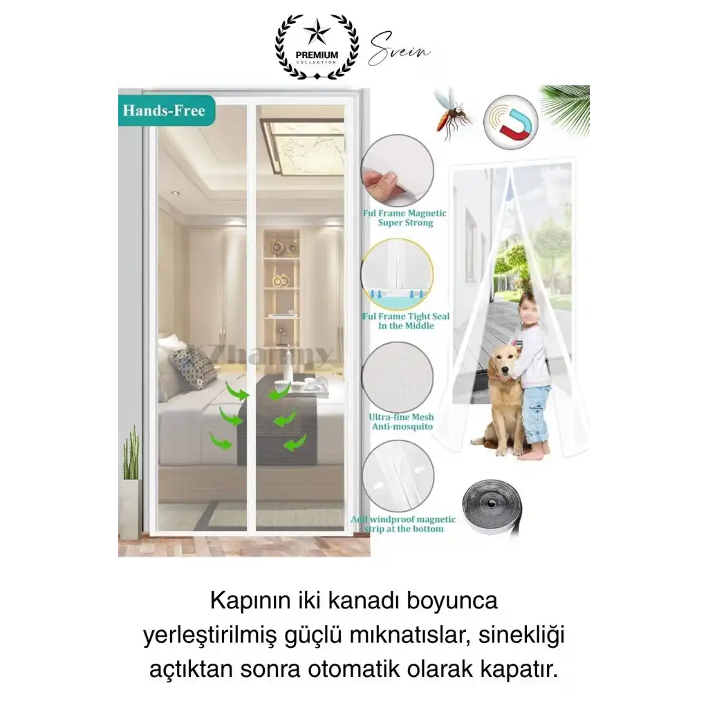 Dayanıklı Mıknatıslı Kapı Sinekliği 60x210 cm Tül Haşere Böcek Sivrisinek Geçirmez Manyetik Beyaz