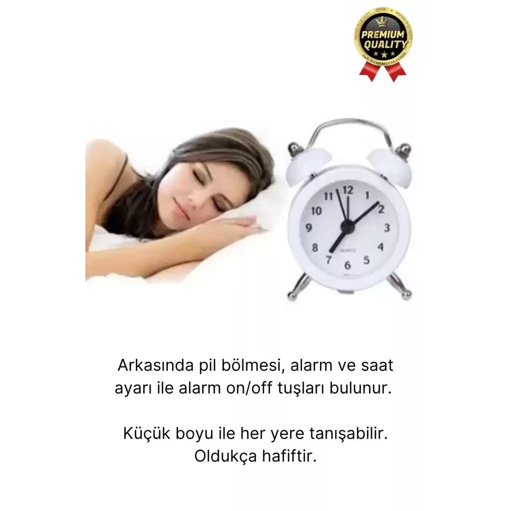 Premium Kalite Dekoratif Pilli Yüksek Sesli Alarmlı Çift Çan Formlu Masaüstü Mini Analog Çalar Saat