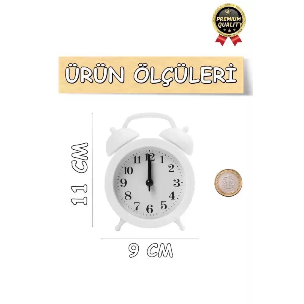 Premium Kalite Dekoratif Pilli Yüksek Sesli Alarmlı Çift Çan Formlu Masaüstü Mini Analog Çalar Saat