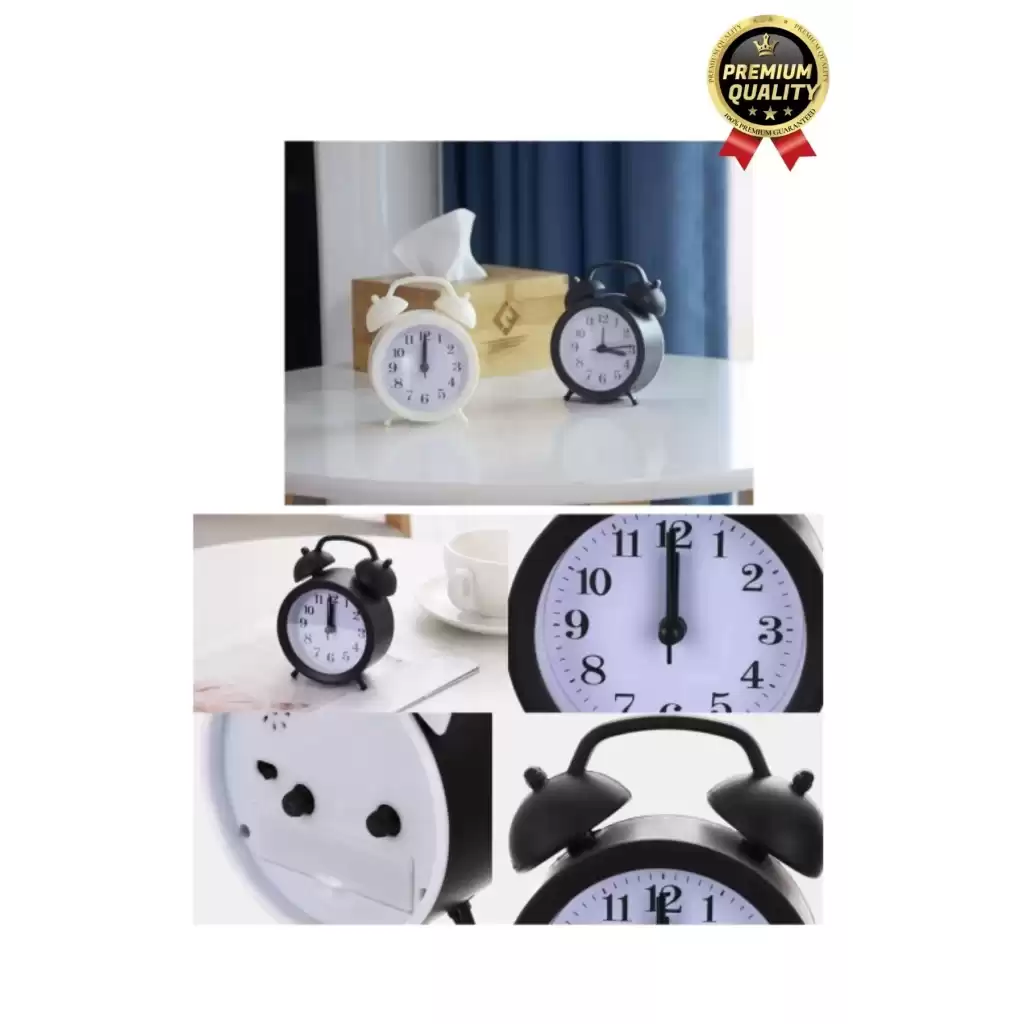Premium Kalite Dekoratif Pilli Yüksek Sesli Alarmlı Çift Çan Formlu Masaüstü Mini Analog Çalar Saat