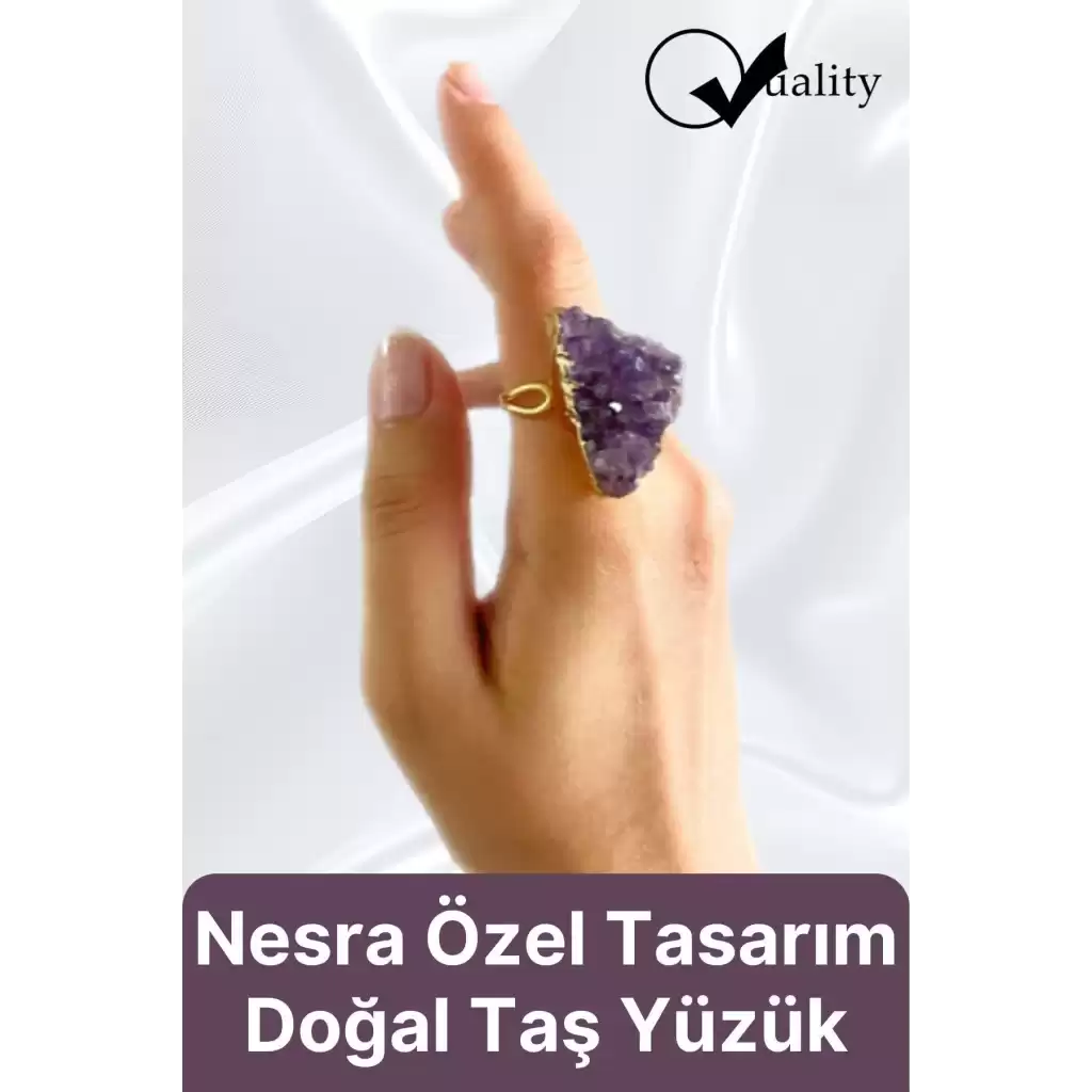 Özel Üretim Altın Pirinç Kaplama Vintage Görünümlü Şık Tasarımlı Ayarlanabilir Doğal Taş Kadın Yüzük