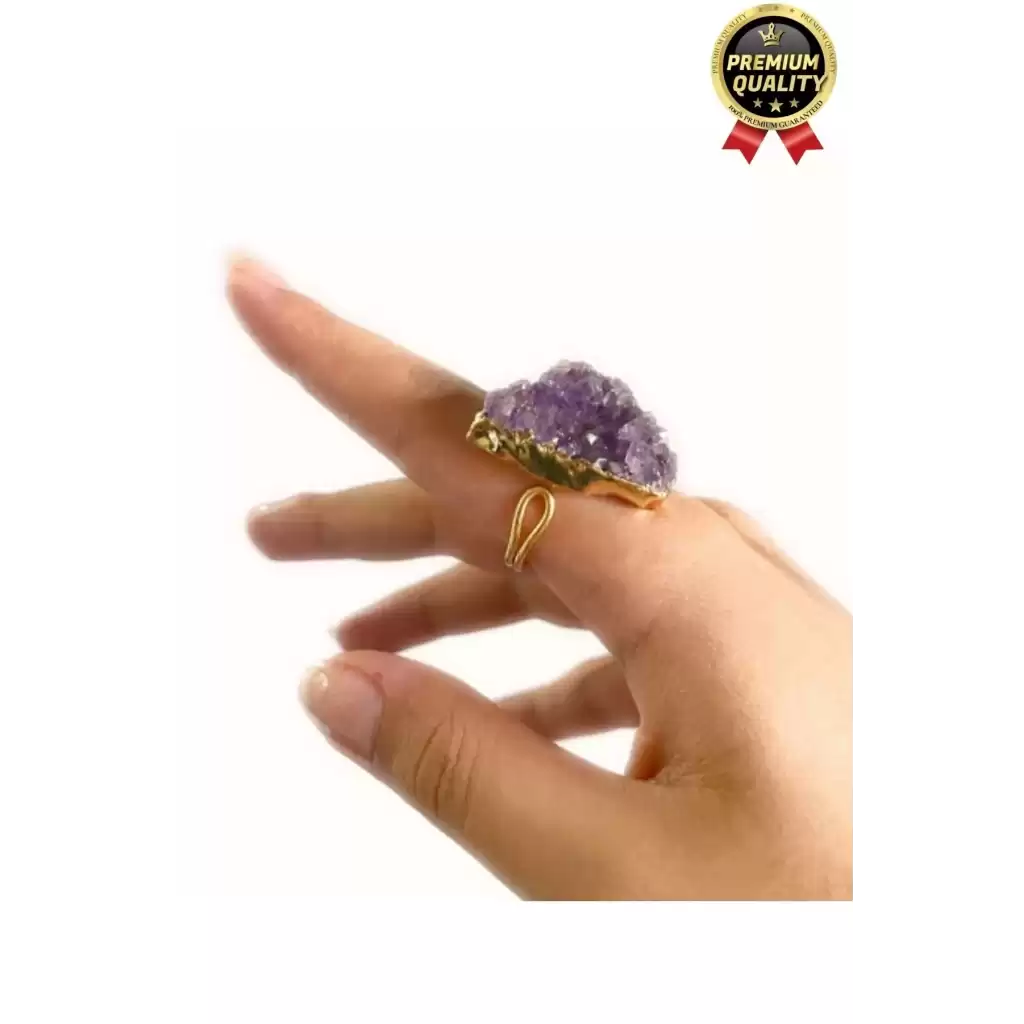 Özel Üretim Altın Pirinç Kaplama Vintage Görünümlü Şık Tasarımlı Ayarlanabilir Doğal Taş Kadın Yüzük