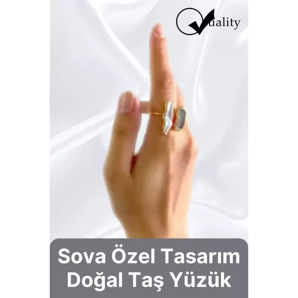 Özel Üretim Altın Pirinç Kaplama Vintage Görünümlü Şık Tasarımlı Ayarlanabilir Doğal Taş Kadın Yüzük