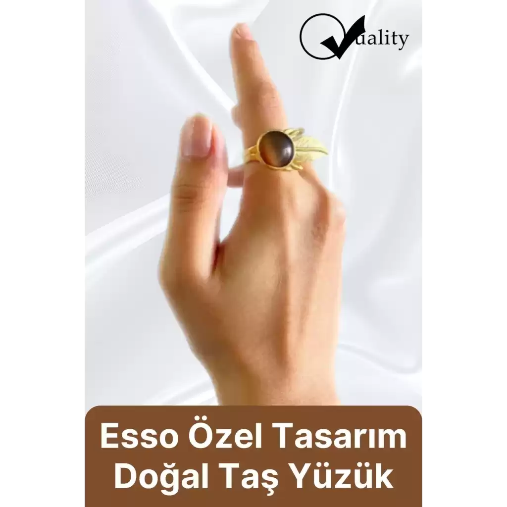 Özel Üretim Altın Pirinç Kaplama Vintage Görünümlü Şık Tasarımlı Ayarlanabilir Doğal Taş Kadın Yüzük