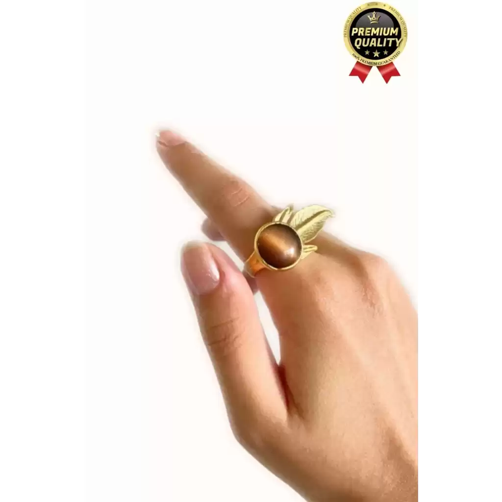 Özel Üretim Altın Pirinç Kaplama Vintage Görünümlü Şık Tasarımlı Ayarlanabilir Doğal Taş Kadın Yüzük
