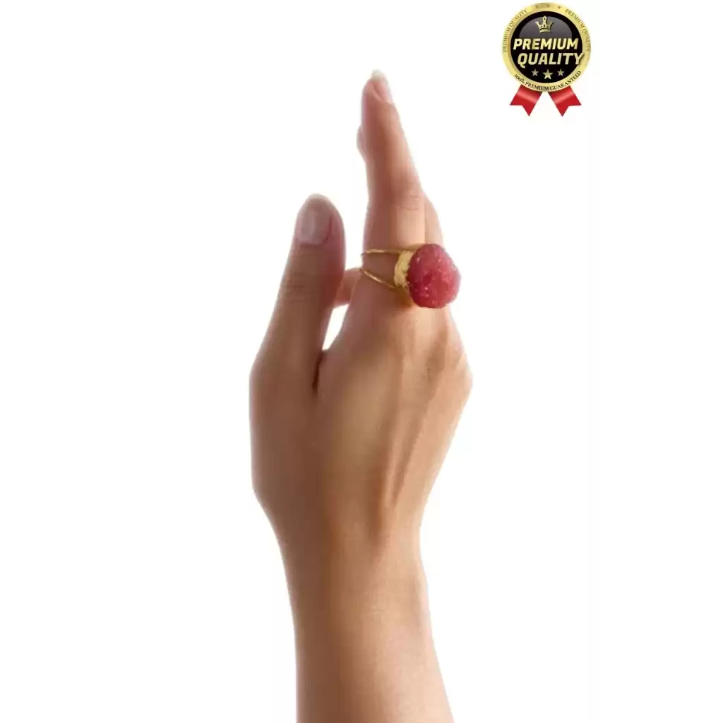Özel Üretim Altın Pirinç Kaplama Vintage Görünümlü Şık Tasarımlı Ayarlanabilir Doğal Taş Kadın Yüzük