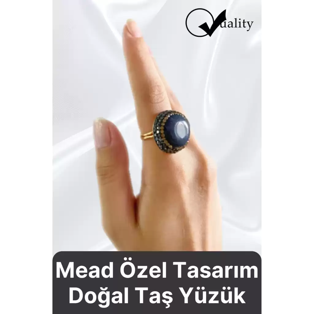 Özel Üretim Altın Pirinç Kaplama Vintage Görünümlü Şık Tasarımlı Ayarlanabilir Doğal Taş Kadın Yüzük