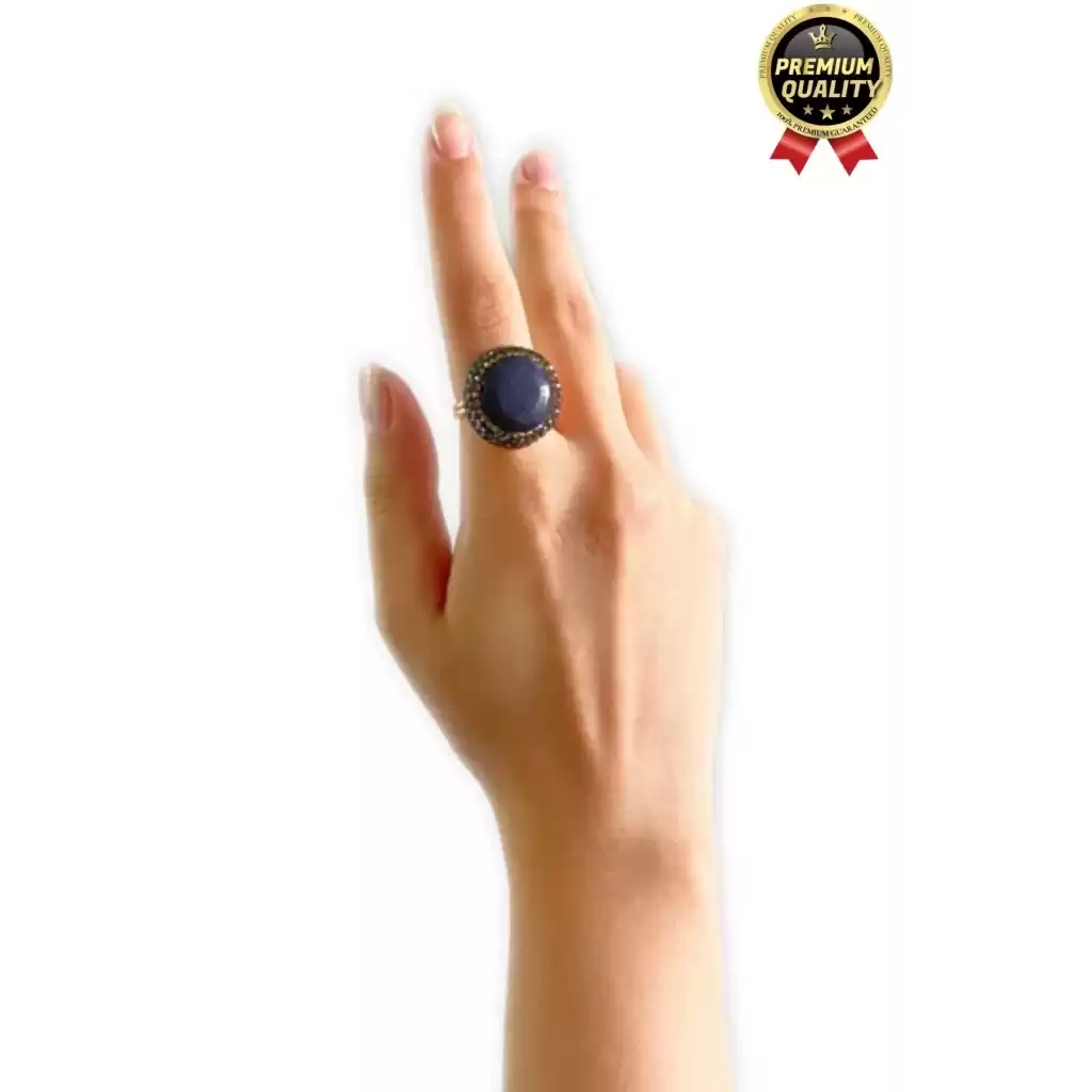 Özel Üretim Altın Pirinç Kaplama Vintage Görünümlü Şık Tasarımlı Ayarlanabilir Doğal Taş Kadın Yüzük