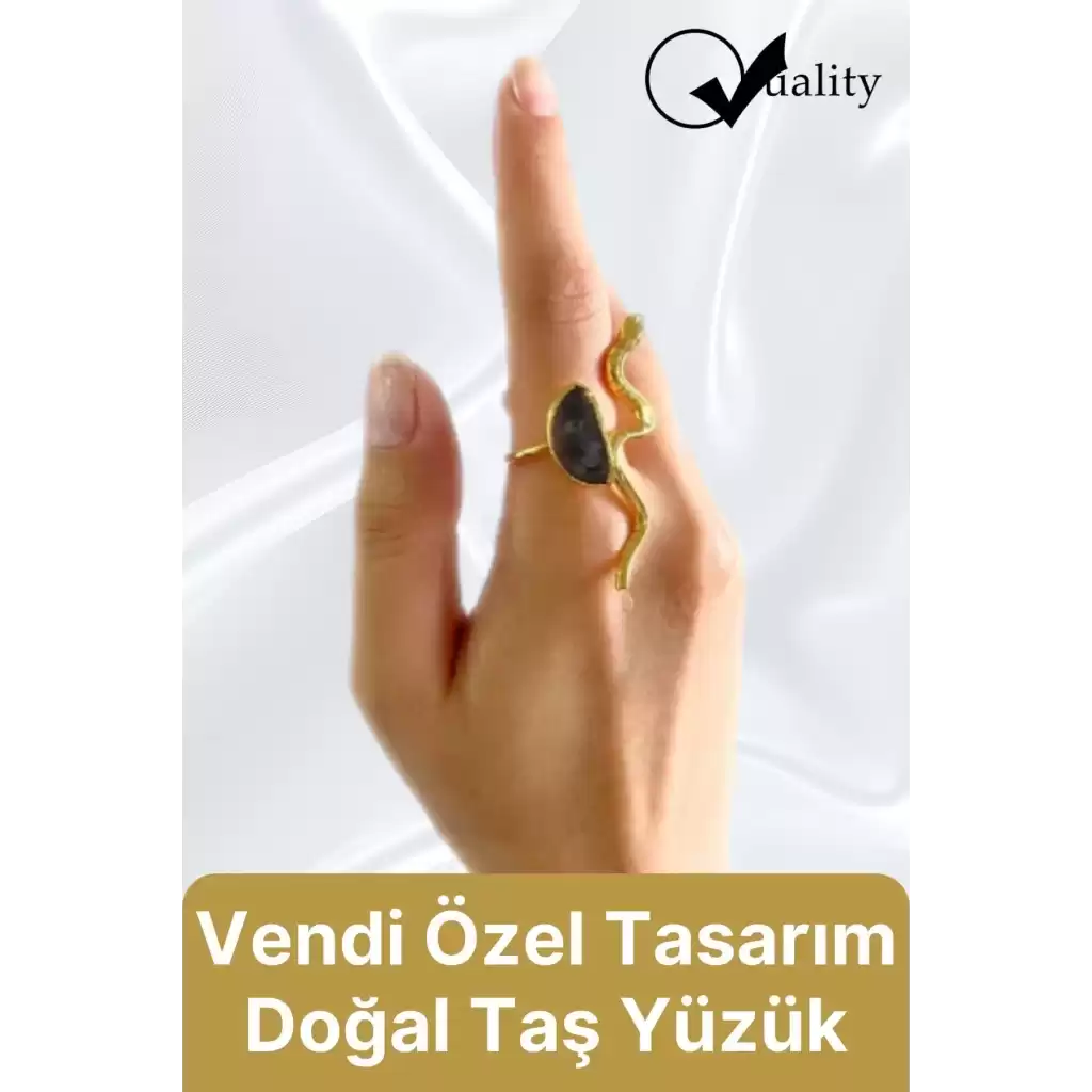 Özel Üretim Altın Pirinç Kaplama Vintage Görünümlü Şık Tasarımlı Ayarlanabilir Doğal Taş Kadın Yüzük