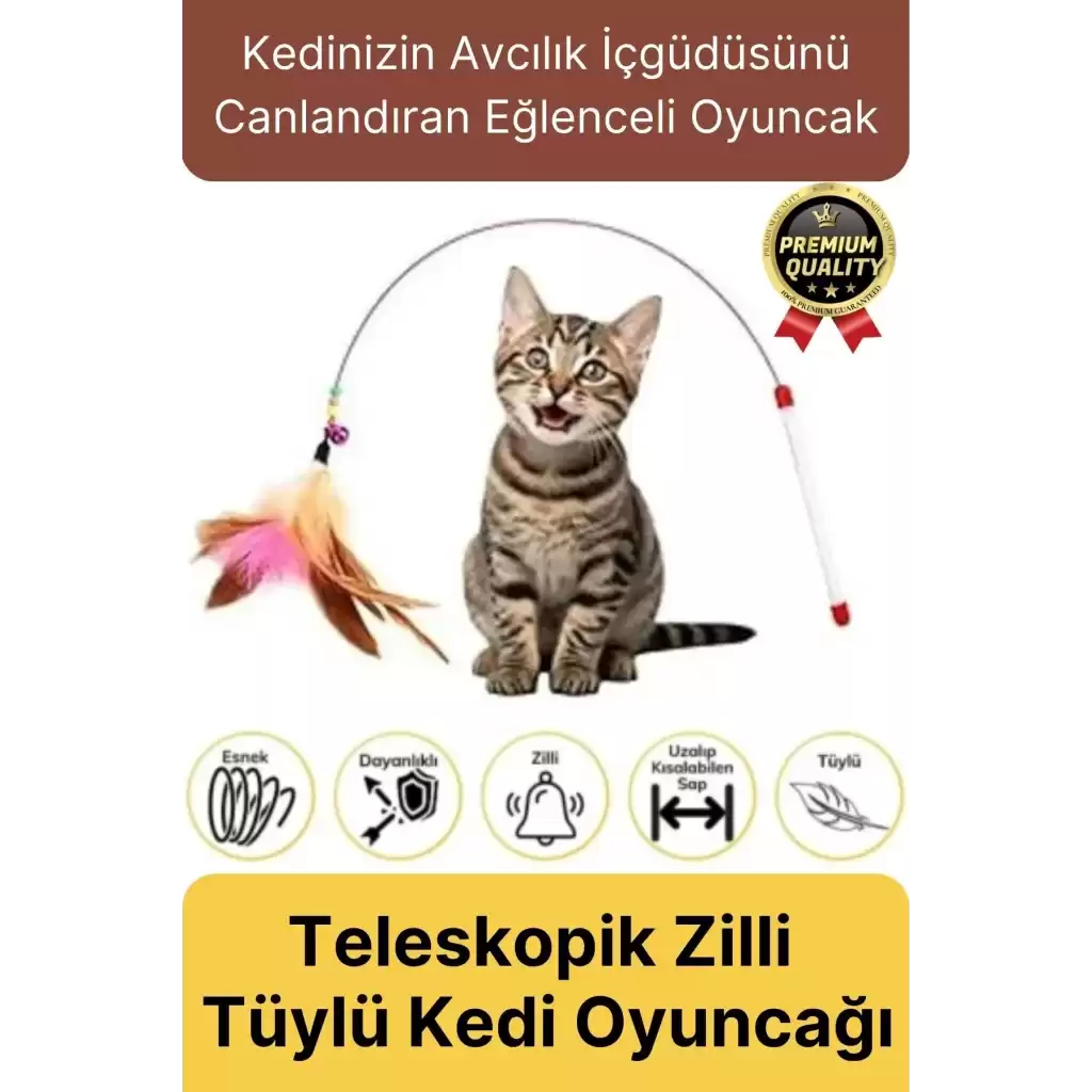 Özel Üretim Bükülebilir Elastik Çanlı Eğlenceli Teleskopik Zilli Tüylü Kedi Oyuncağı Oyun Oltası