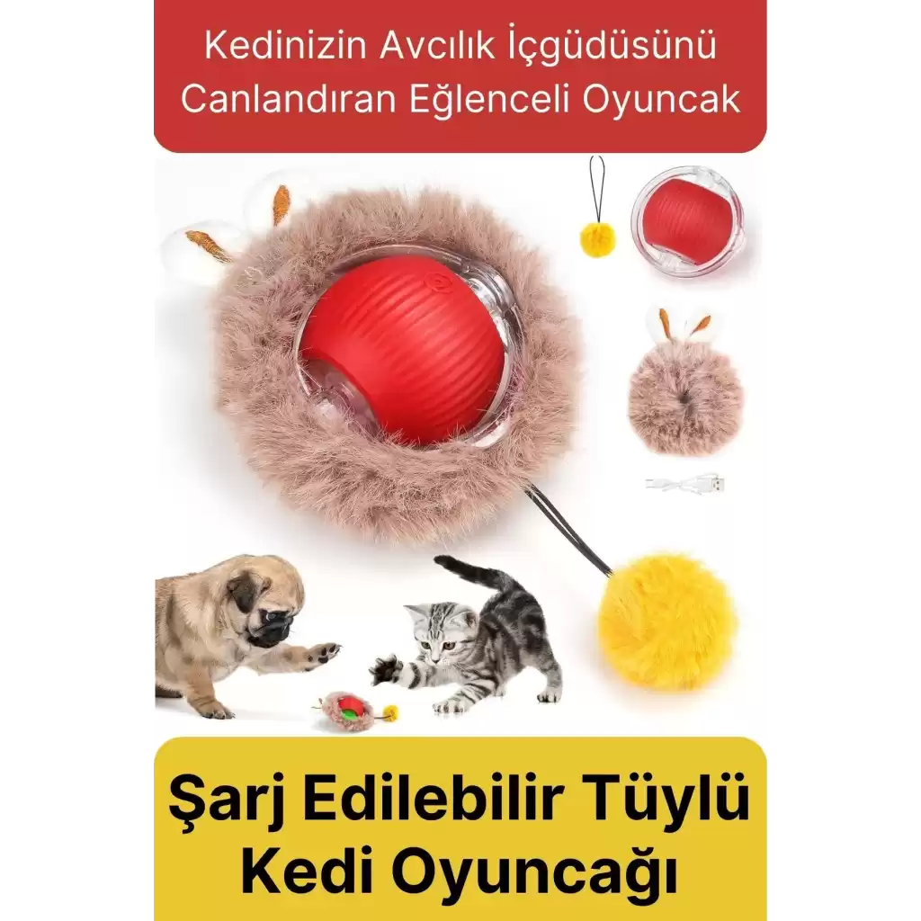 Özel Üretim Yumuşak Küçük Boyutlu Şarj Edilebilir Etkileşimli Eğlenceli Yuvarlanan Kedi Top Oyuncağı