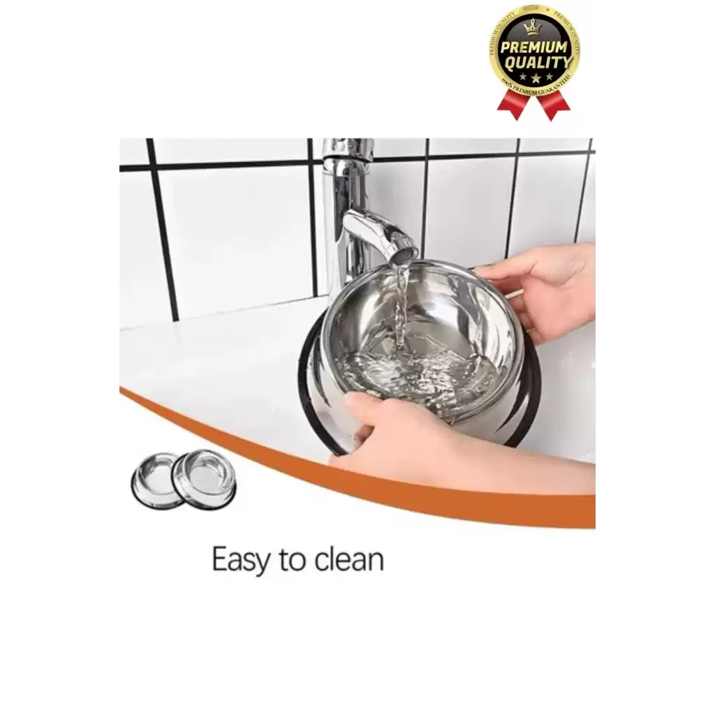 Premium Uzun Ömürlü Sağlam Kaymaz Kauçuk Taban Paslanmaz Çelik Metal Kedi Köpek Mama Su Kabı 26 Cm