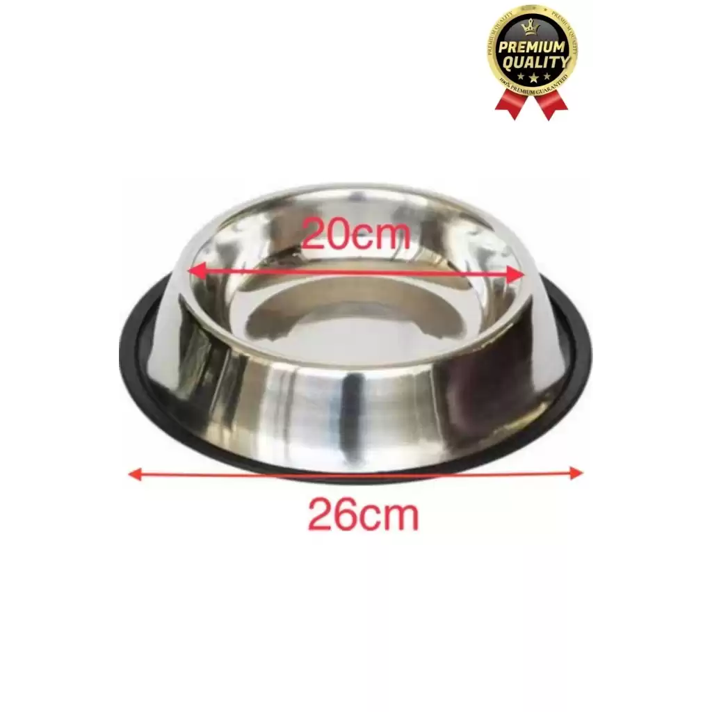 Premium Uzun Ömürlü Sağlam Kaymaz Kauçuk Taban Paslanmaz Çelik Metal Kedi Köpek Mama Su Kabı 26 Cm