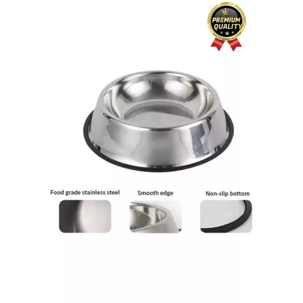 Premium Uzun Ömürlü Sağlam Kaymaz Kauçuk Taban Paslanmaz Çelik Metal Kedi Köpek Mama Su Kabı 26 Cm
